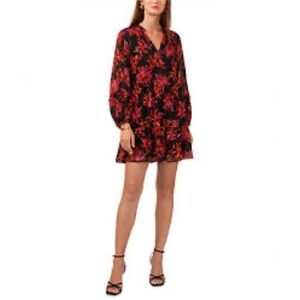 Vince Camuto Red and Pink Floral Mini Babydoll Dress, Small